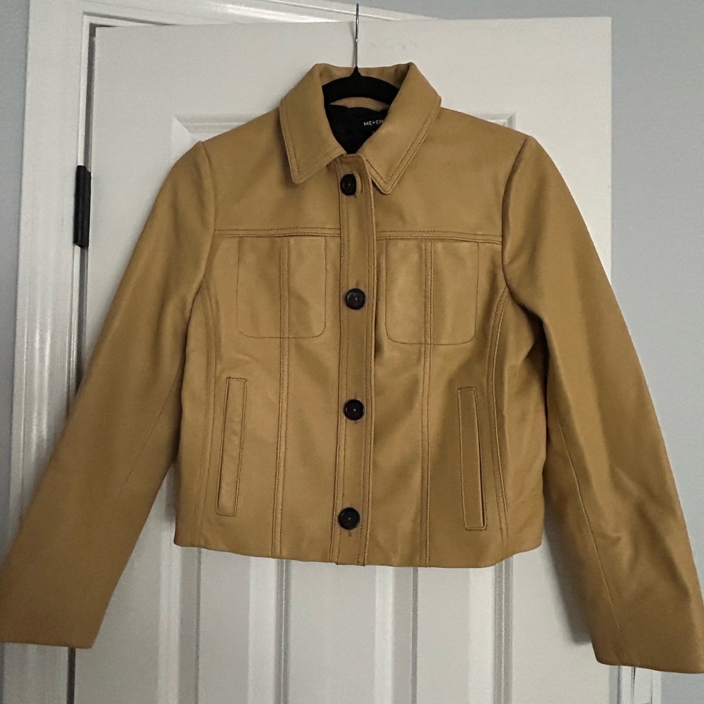 ME+EM Tan Leather Jacket Cropped Tailored